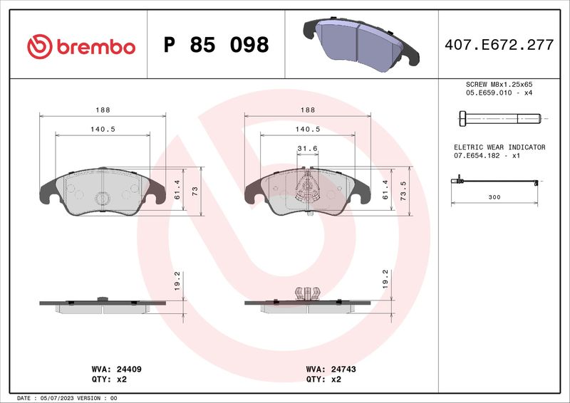 BREMBO P 85 098 Brake Pad Set, disc brake