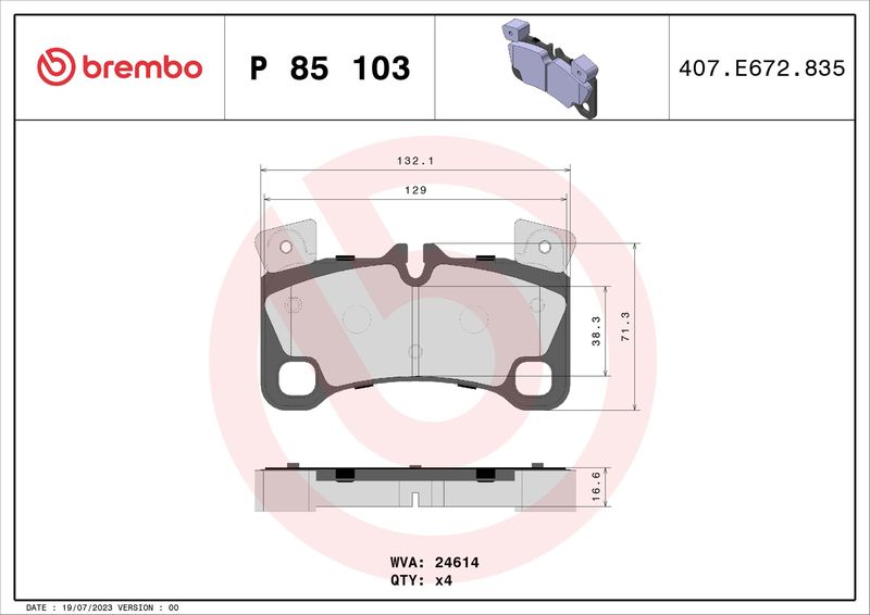 BREMBO P 85 103 Brake Pad Set, disc brake