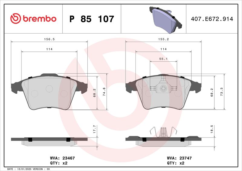 BREMBO P 85 107 Brake Pad Set, disc brake
