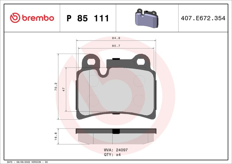 BREMBO P 85 111 Brake Pad Set, disc brake