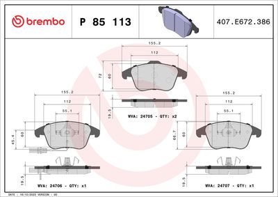 Brake Pad Set, disc brake BREMBO P 85 113