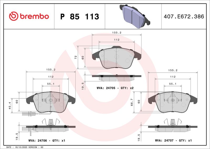 BREMBO P 85 113X Brake Pad Set, disc brake