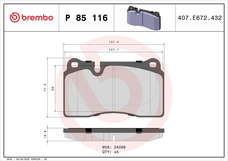 BREMBO P 85 116 Brake Pad Set, disc brake
