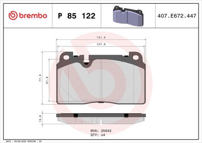 Brake Pad Set, disc brake BREMBO P 85 122