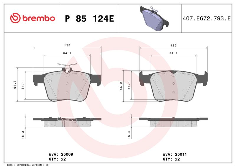 BREMBO P 85 124E Brake Pad Set, disc brake