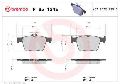 Brake Pad Set, disc brake BREMBO P 85 124E