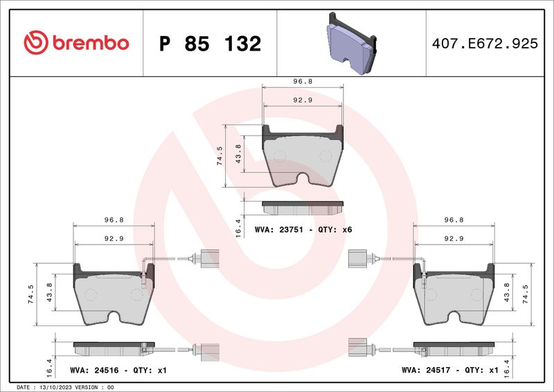 BREMBO P 85 132 Brake Pad Set, disc brake