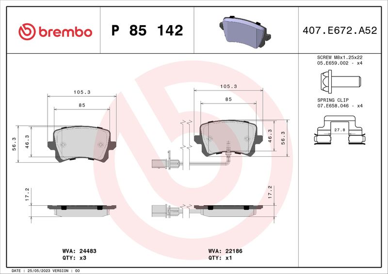 BREMBO P 85 142 Brake Pad Set, disc brake
