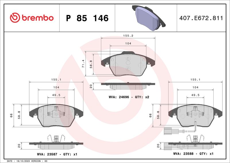 BREMBO P 85 146X Brake Pad Set, disc brake