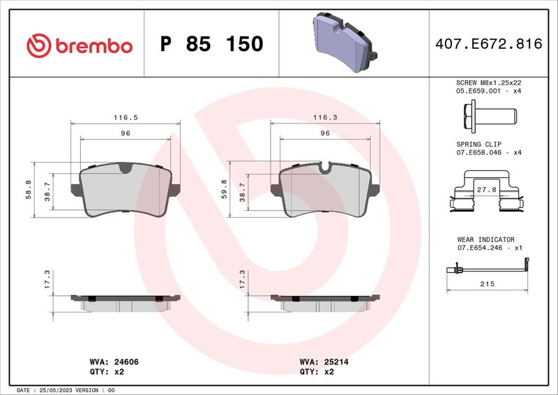 BREMBO P 85 150X Brake Pad Set, disc brake