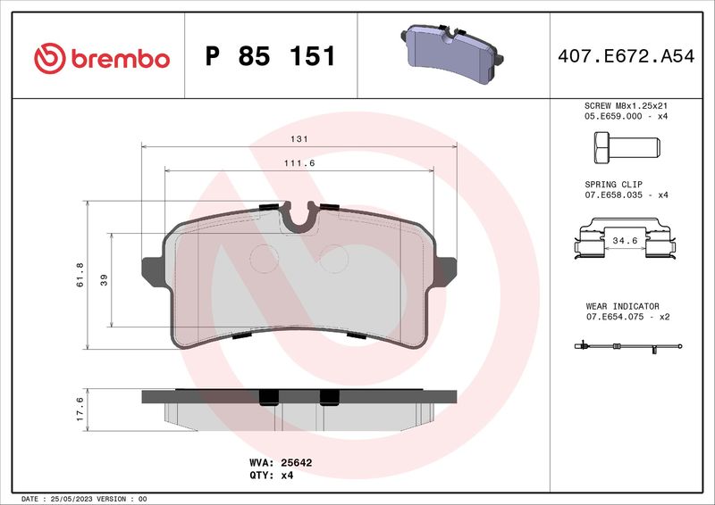 BREMBO P 85 151 Brake Pad Set, disc brake