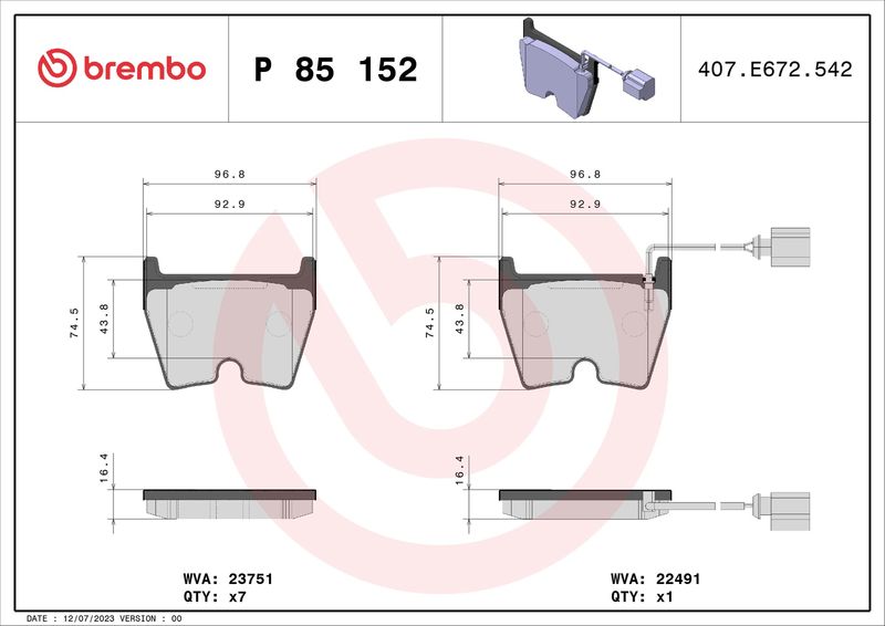 BREMBO P 85 152 Brake Pad Set, disc brake