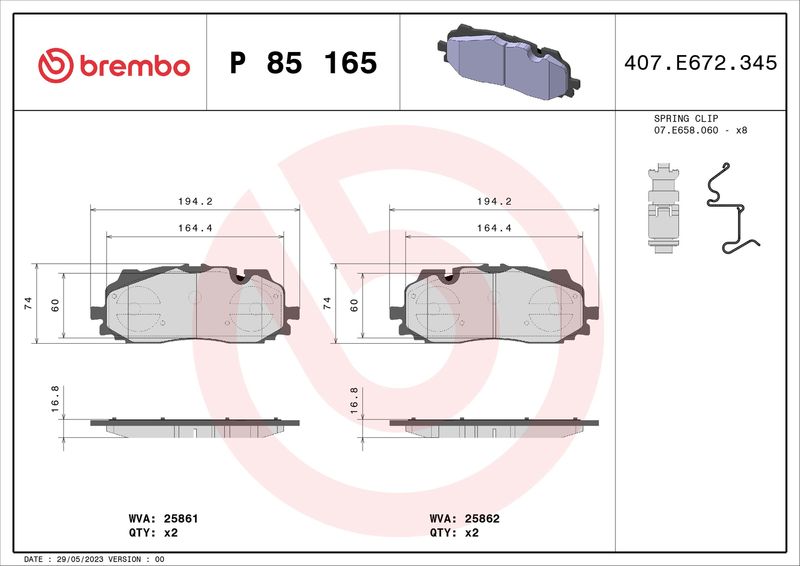BREMBO P 85 165 Brake Pad Set, disc brake
