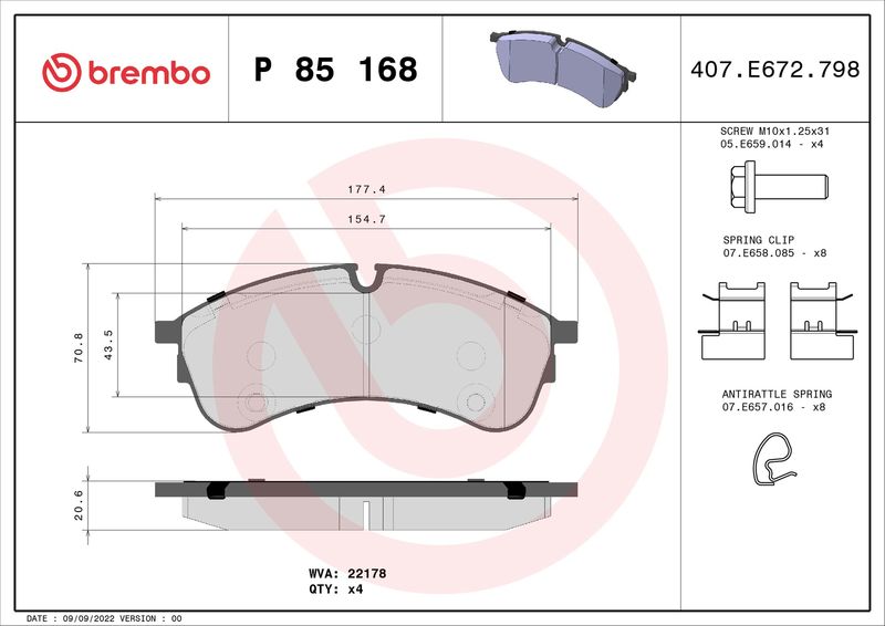 BREMBO P 85 168 Brake Pad Set, disc brake