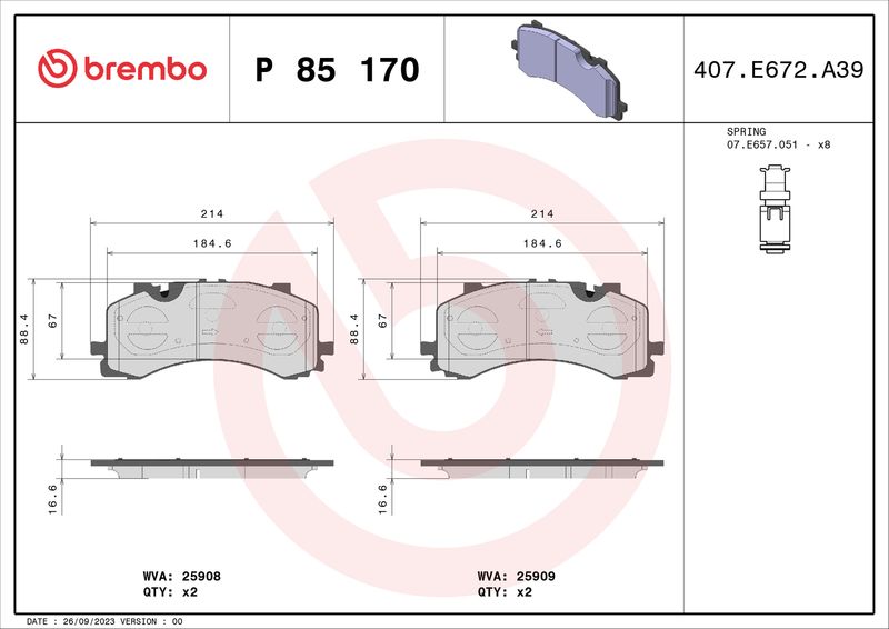 BREMBO P 85 170 Brake Pad Set, disc brake