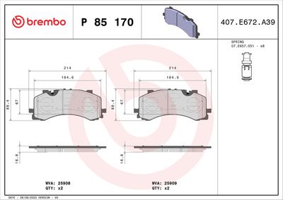 Brake Pad Set, disc brake BREMBO P 85 170