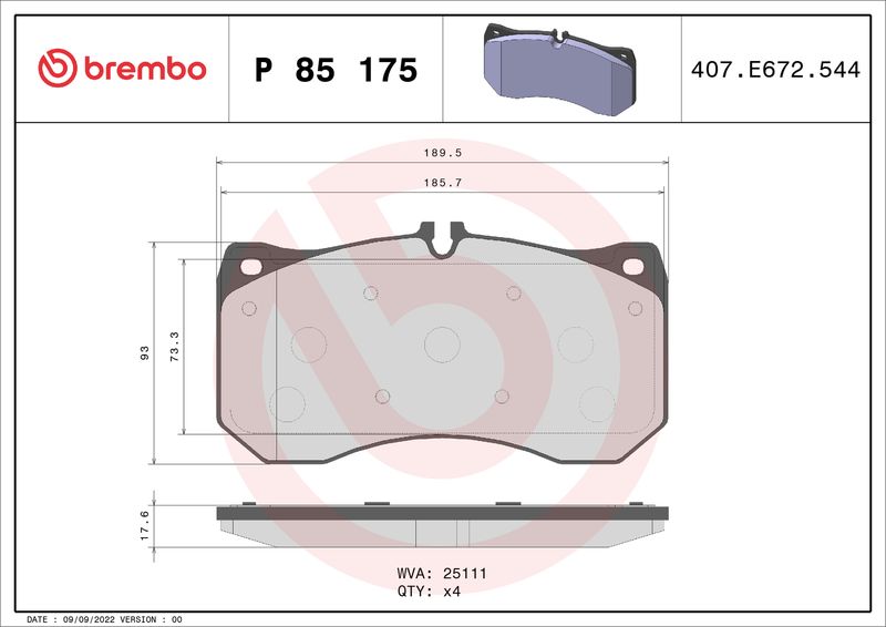 BREMBO P 85 175 Brake Pad Set, disc brake