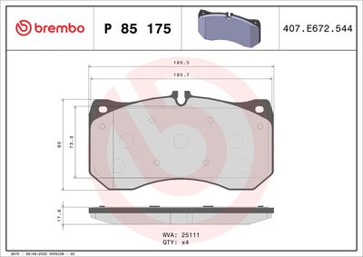 Brake Pad Set, disc brake BREMBO P 85 175