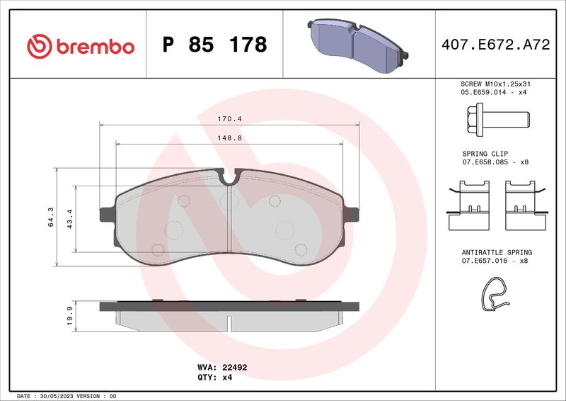 BREMBO P 85 178 Brake Pad Set, disc brake