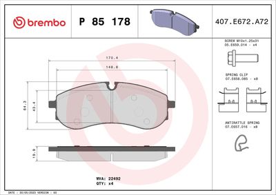 Brake Pad Set, disc brake BREMBO P 85 178