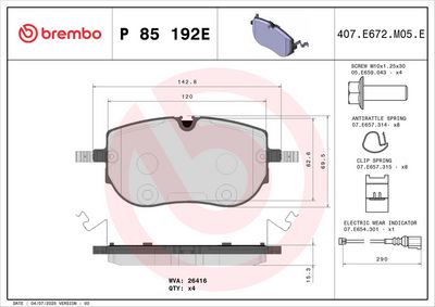 Brake Pad Set, disc brake BREMBO P 85 192E