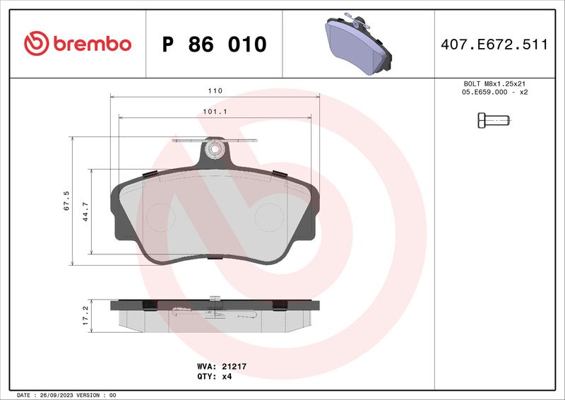 BREMBO P 86 010 Brake Pad Set, disc brake
