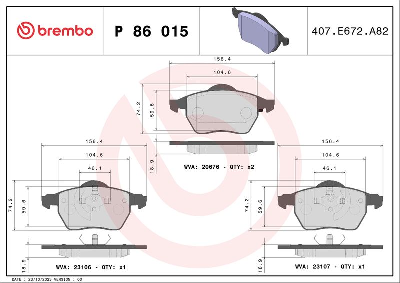 BREMBO P 86 015 Brake Pad Set, disc brake