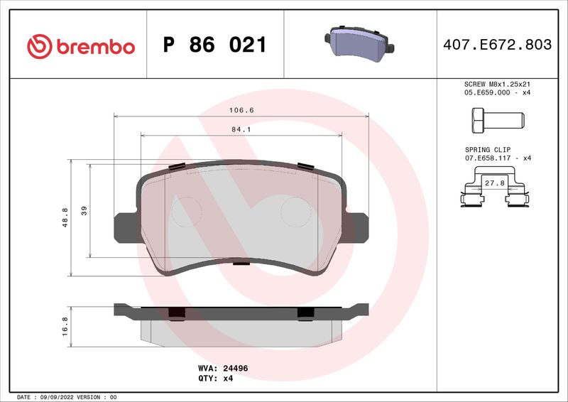 BREMBO P 86 021X Brake Pad Set, disc brake