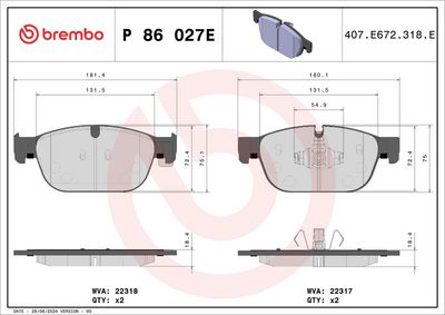 Brake Pad Set, disc brake BREMBO P 86 027E