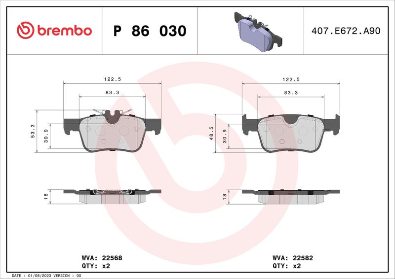 BREMBO P 86 030 Brake Pad Set, disc brake