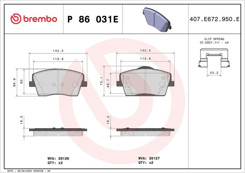 BREMBO P 86 031E Brake Pad Set, disc brake