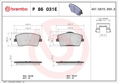 Brake Pad Set, disc brake BREMBO P 86 031E