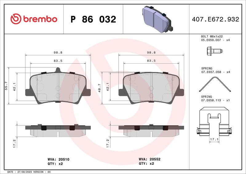 BREMBO P 86 032 Brake Pad Set, disc brake