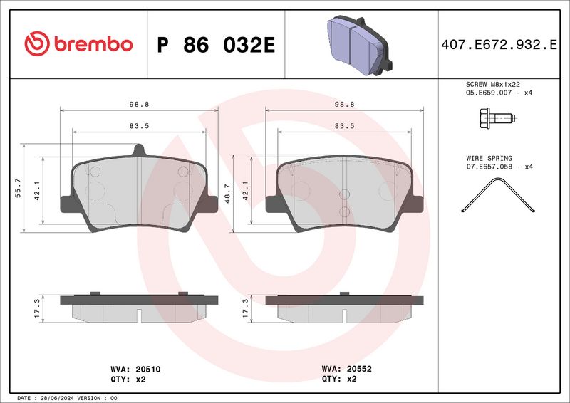 BREMBO P 86 032E Brake Pad Set, disc brake