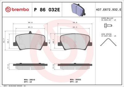 Brake Pad Set, disc brake BREMBO P 86 032E