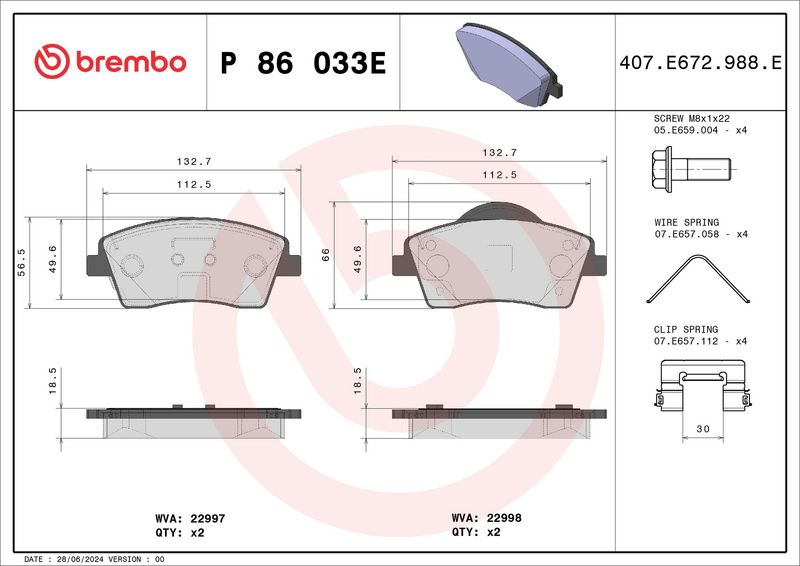 BREMBO P 86 033E Brake Pad Set, disc brake