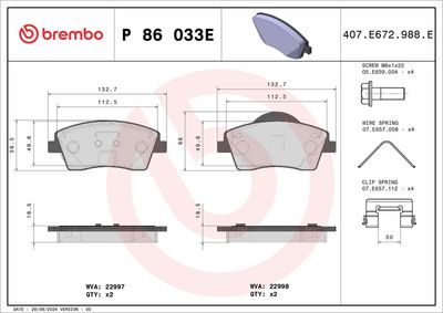 Brake Pad Set, disc brake BREMBO P 86 033E