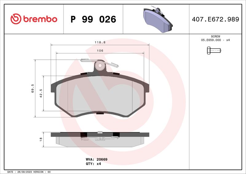 BREMBO P 99 026 Brake Pad Set, disc brake