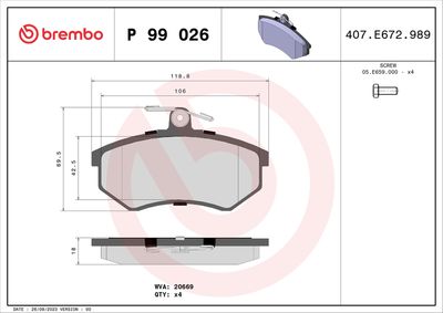 Brake Pad Set, disc brake BREMBO P 99 026