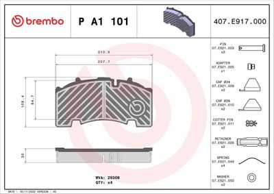 Brake Pad Set, disc brake BREMBO P A1 101