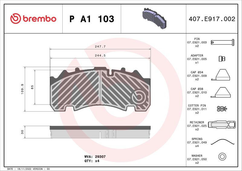 BREMBO P A1 103 Brake Pad Set, disc brake