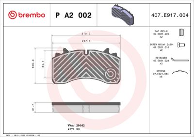Brake Pad Set, disc brake BREMBO P A2 002
