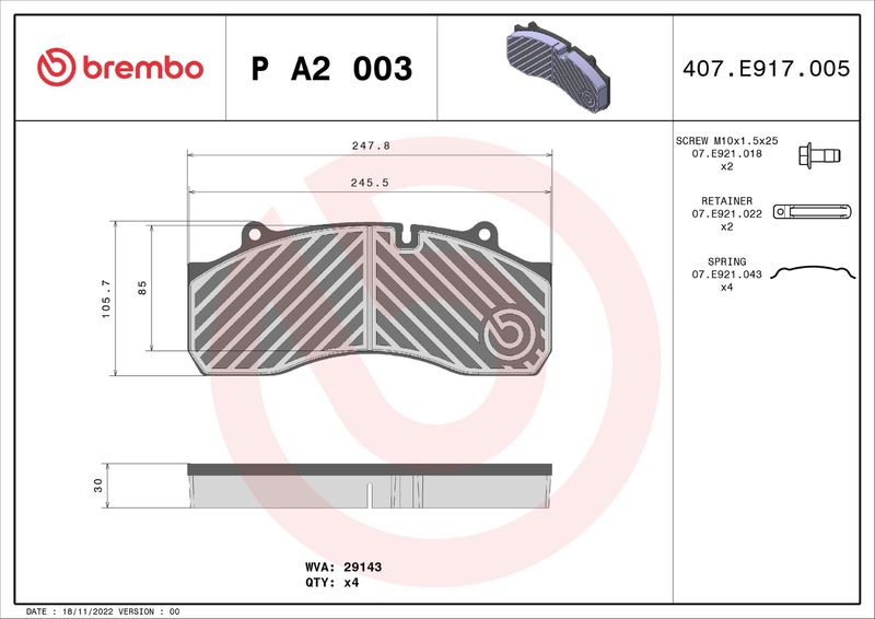 BREMBO P A2 003 Brake Pad Set, disc brake