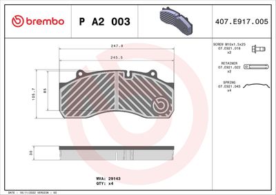 Brake Pad Set, disc brake BREMBO P A2 003