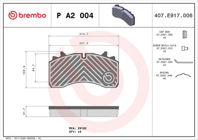 Brake Pad Set, disc brake BREMBO P A2 004