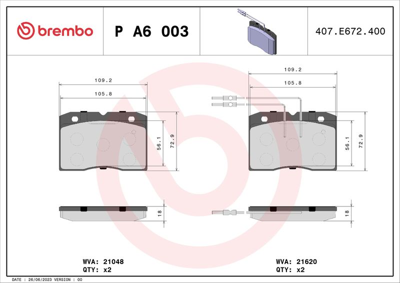BREMBO P A6 003 Brake Pad Set, disc brake