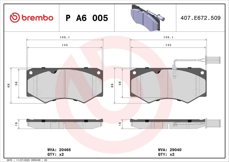BREMBO P A6 005 Brake Pad Set, disc brake