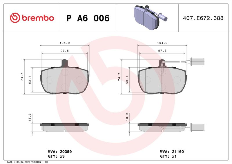 BREMBO P A6 006 Brake Pad Set, disc brake