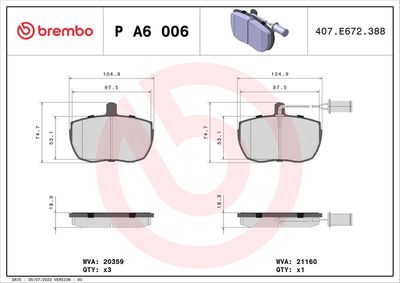 Brake Pad Set, disc brake BREMBO P A6 006