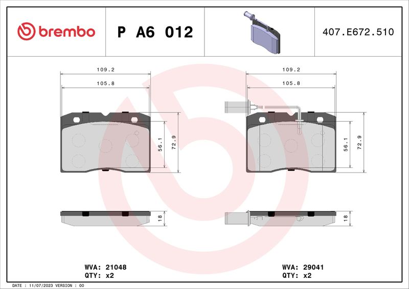 BREMBO P A6 012 Brake Pad Set, disc brake